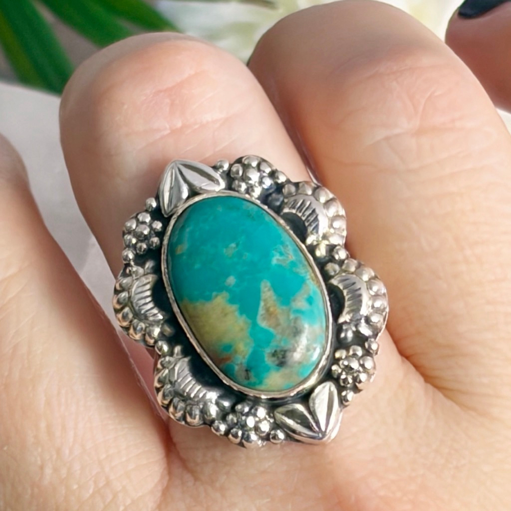 Royston Turquoise Navajo Style Ring Size 8 1/4 8.5 Pure Sterling Silver 925 New